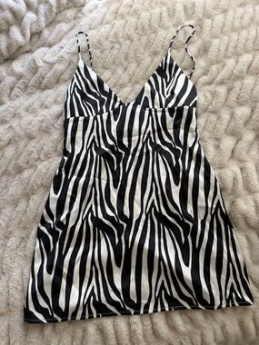 White Fox Boutique Zebra-Print Satin Slip — Black & White
